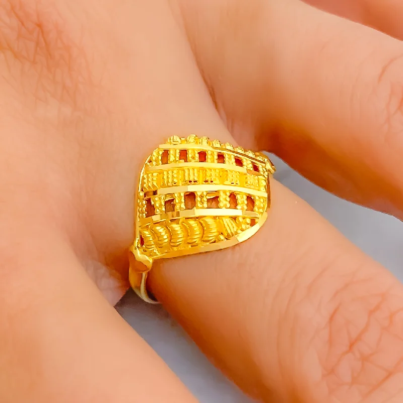 Bold Poised Geometric Block 22K Gold Ring