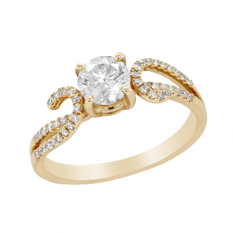 BYPASS YELLOW GOLD ENGAGEMENT RING WITH .71 CARAT CENTER AND SIDE DIAMONDS, .15 CT TW