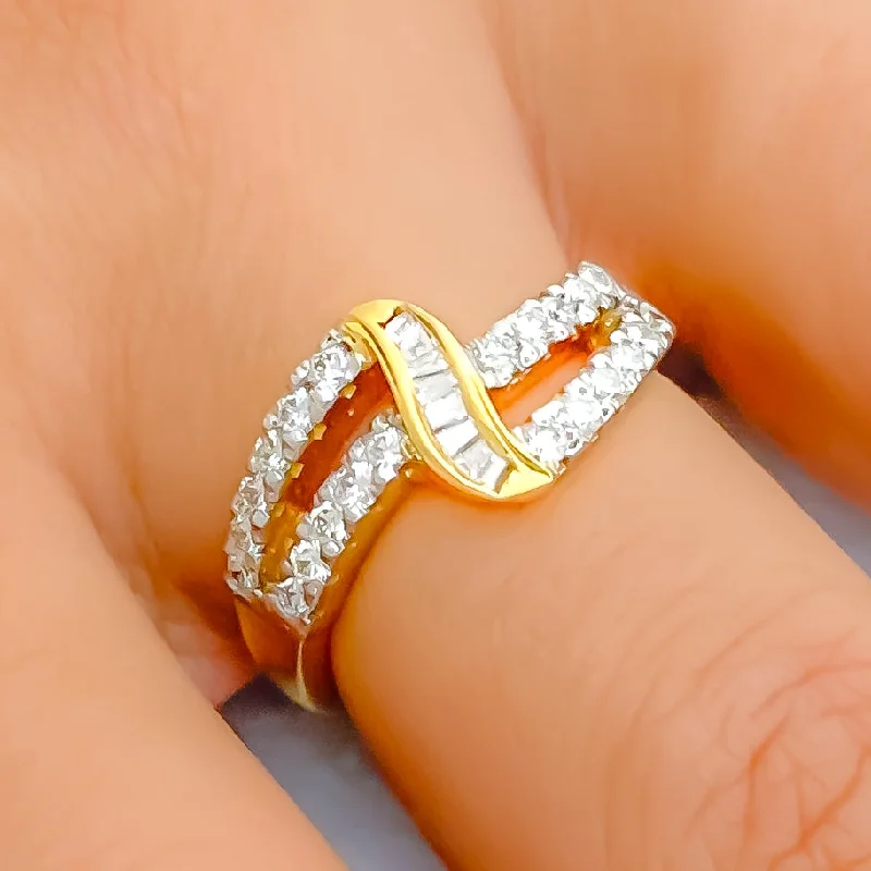 Chic Asymmetrical Diamond + 18k Gold Ring