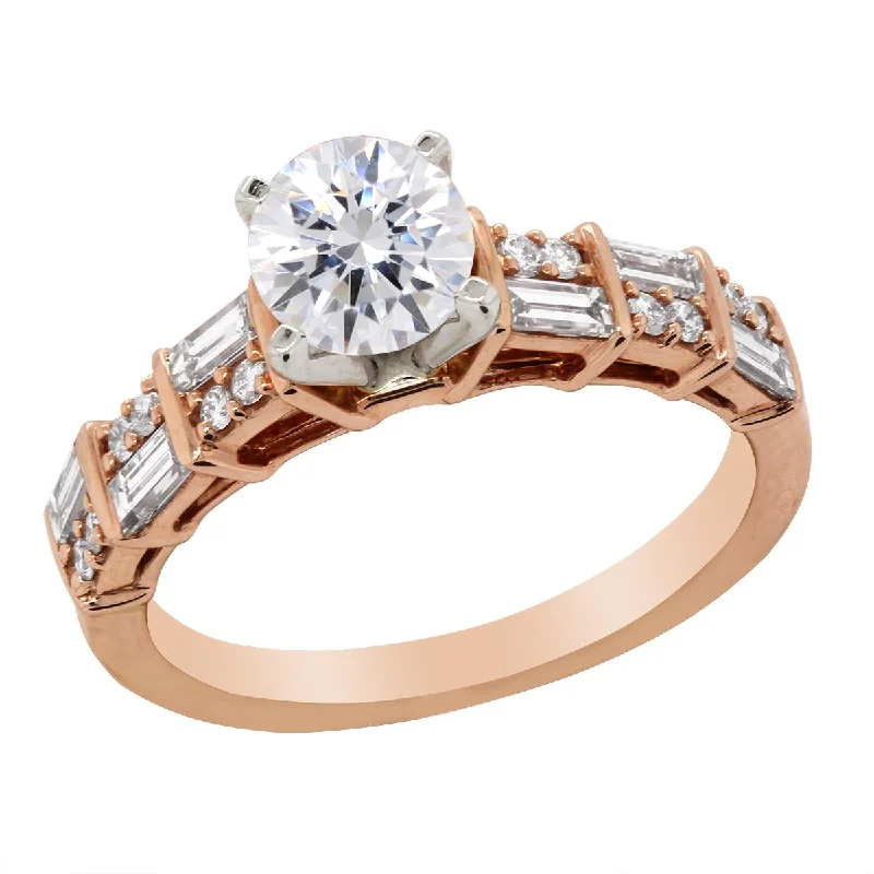 CLASSIC ROSE GOLD ENGAGMENT RING SETTING WITH BAGUETTE AND ROUND DIAMONDS, .52 CT TW