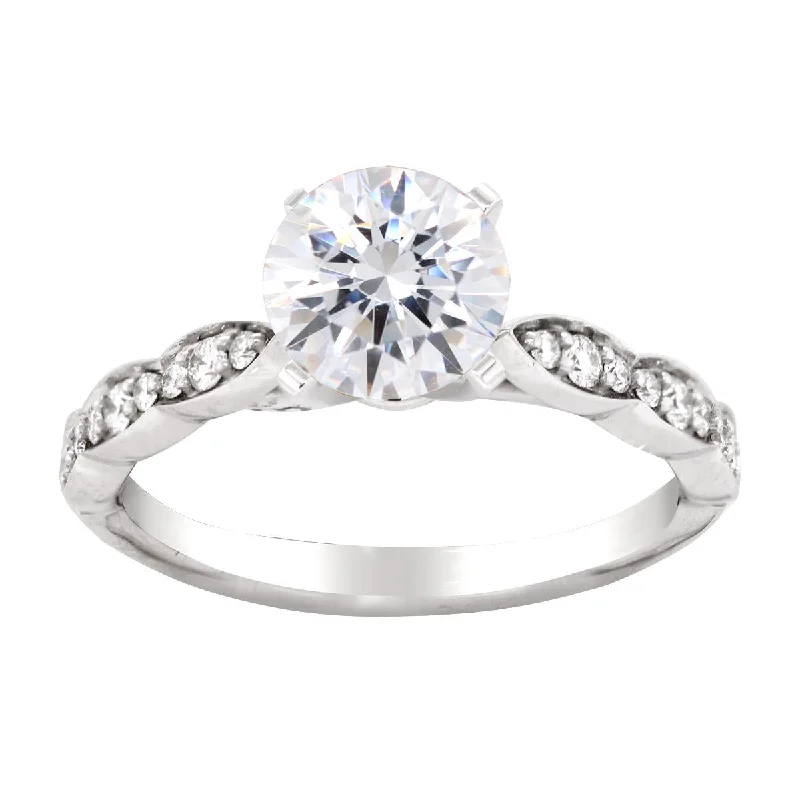 CLASSIC WHITE GOLD ENGAGEMENT RING SETTING WITH SCALLOPED SHANK, .16 CT TW