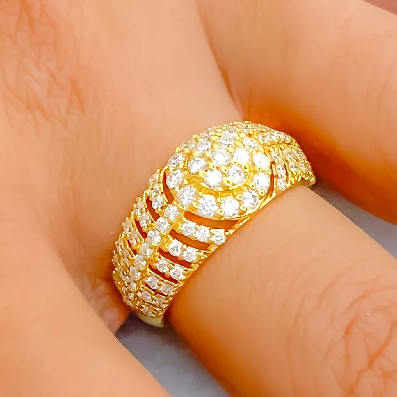 Dazzling Floral Striped 18K Gold + Diamond Statement Ring