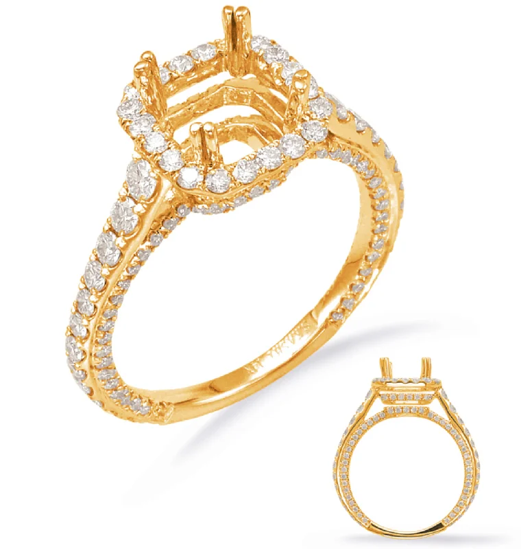 14K Yellow Gold Diamond Cushion Halo Semi-Mount