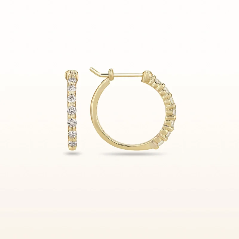 Diamond Shared Prong Hoop Earrings in 14kt Yellow Gold