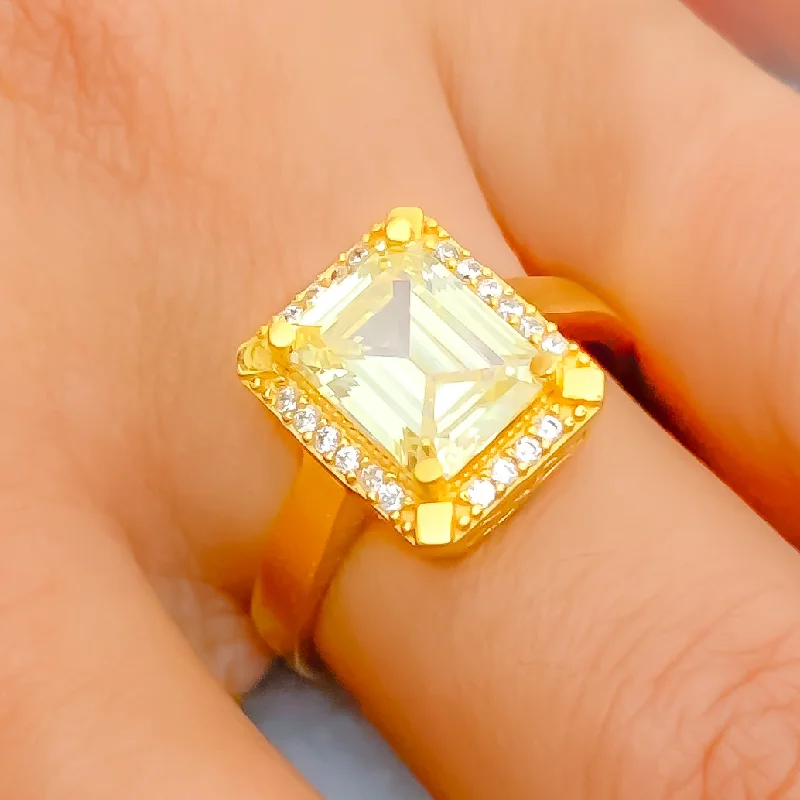 Elegant Shimmering 22k Gold CZ Ring w/ Solitaire Stone