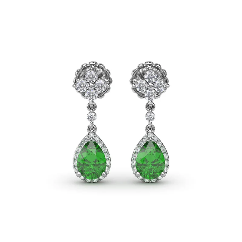 Emerald and Diamond Teardrop Dangle Earrings