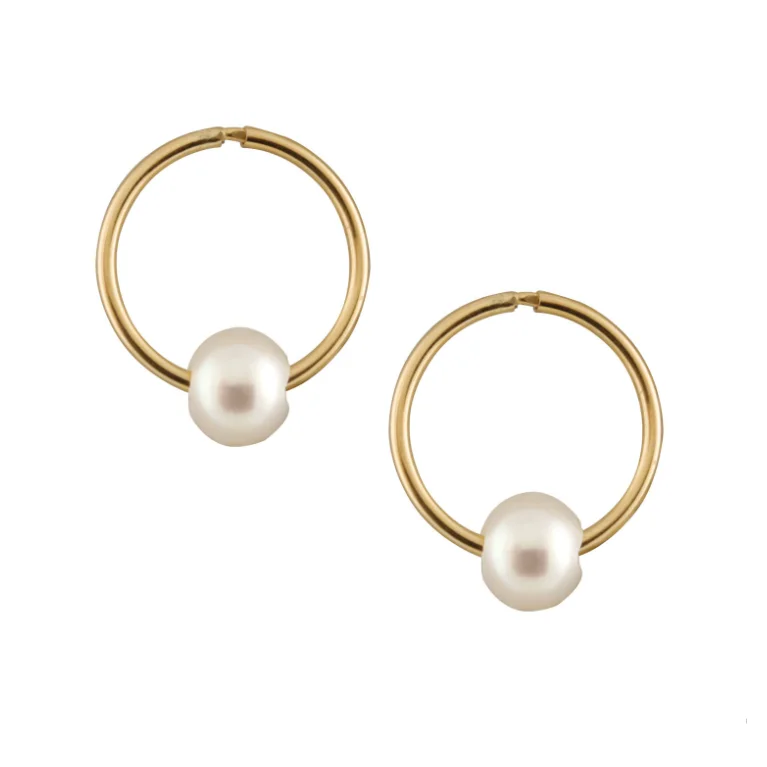 Gold Sleeper Hoops with Pearl