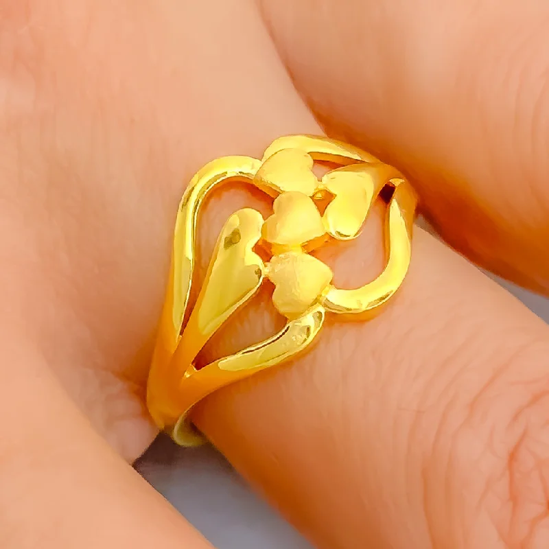 Lovely Heart Trio 22k Gold Ring