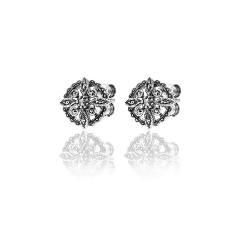 Ornate Marcasite Flower Disc Studs