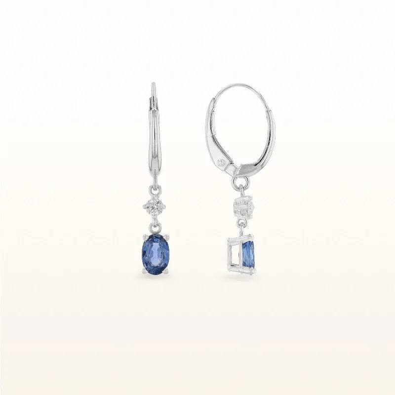 Oval Gemstone and Diamond Dangle Earrings in 925 Sterling Silver