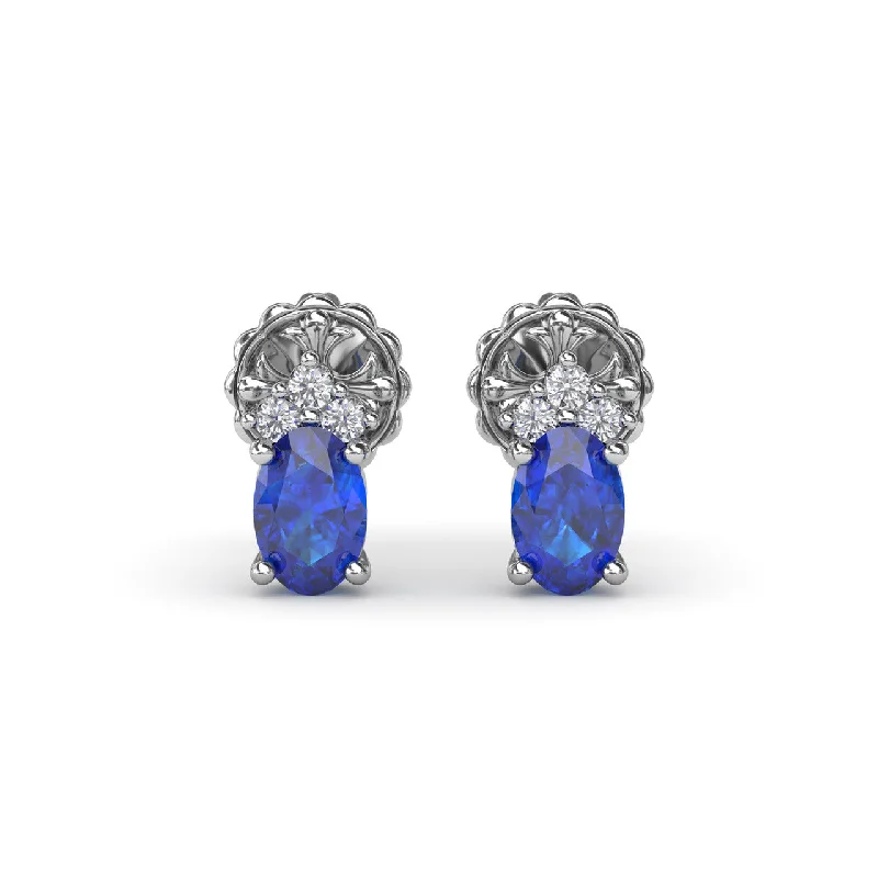 Oval Sapphire and Diamond Stud Earrings