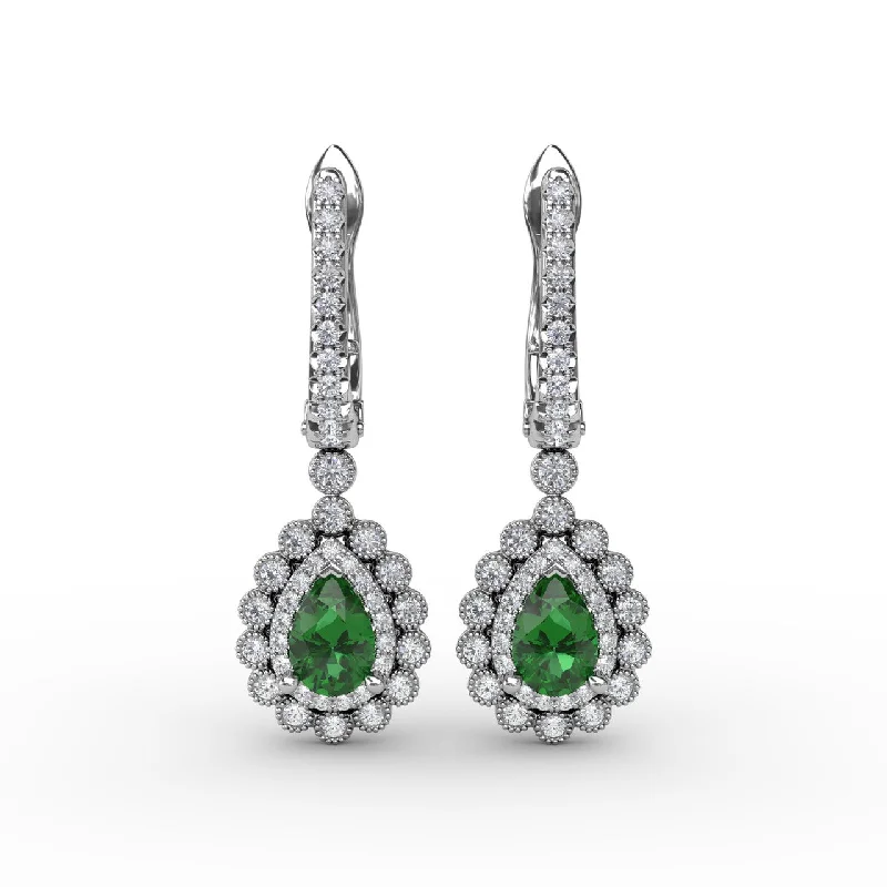 Pear-Shaped Emerald and Diamond Earrings