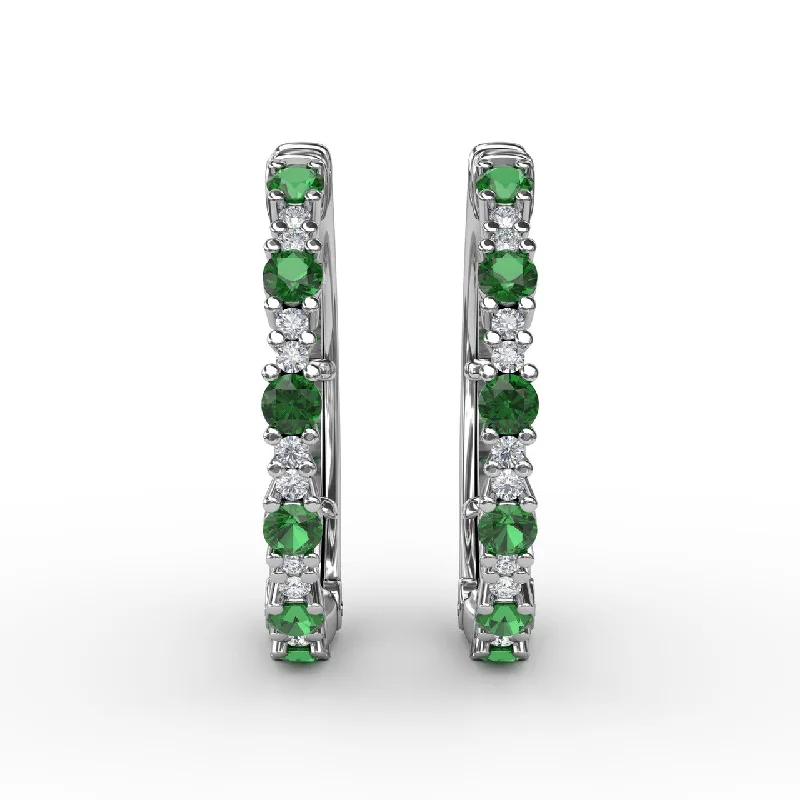 Precious Emerald and Diamond Hoop Earrings