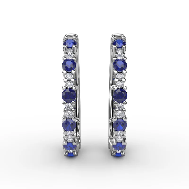 Precious Sapphire and Diamond Hoop Earrings