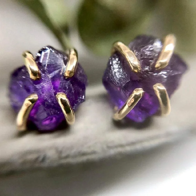 Raw Amethyst Stud Earrings