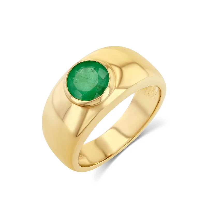 custom gold name necklace ROUND EMERALD BEZEL SET CLOUD RING