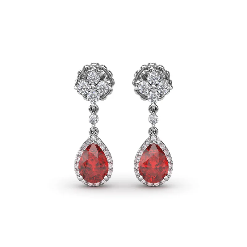 Ruby and Diamond Teardrop Dangle Earrings