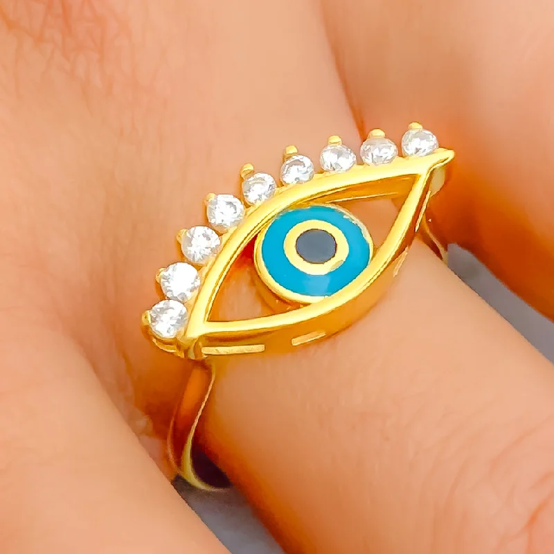 Distinct Trendy Evil Eye 21k Gold CZ Ring