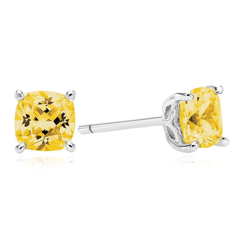 vintage-style diamond halo ring Sterling Silver Cush 5x5mm Yellow Cubic Zirconia Stud Earrings