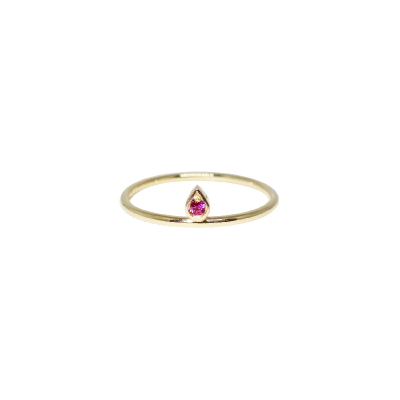 Tiny Tear 14K Gold Ring w. Ruby