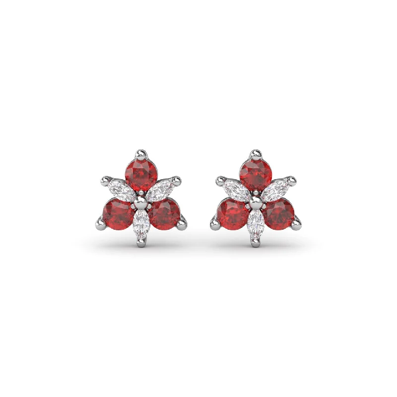 Trio Stud Ruby and Diamond Earrings