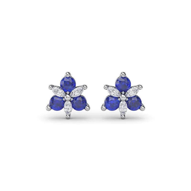 Trio Stud Sapphire and Diamond Earrings