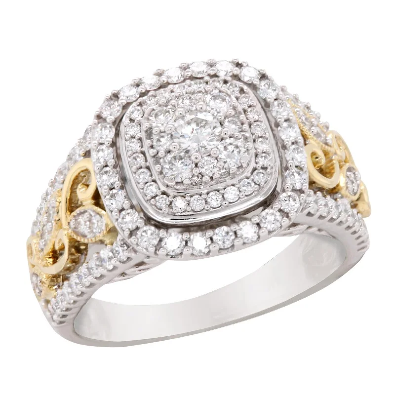 TWO-TONE GOLD ENGAGEMENT RING WITH CENTER CLUSTER SETTING, 1.00 CT TW