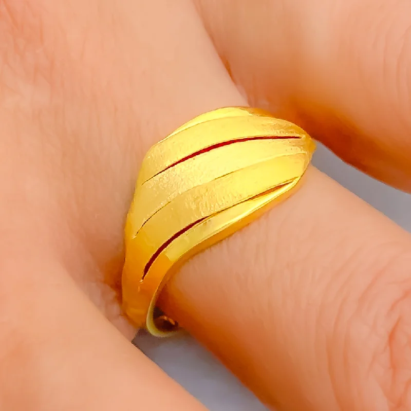 Wavy Brush-Finished 22k Gold Ring