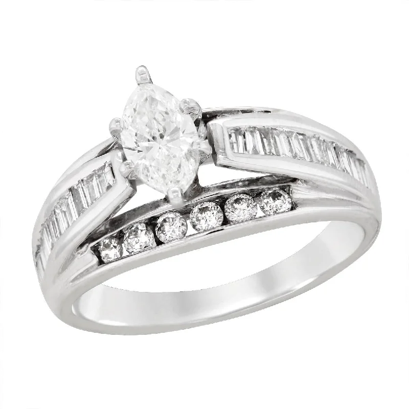 WHITE GOLD ENGAGEMENT RING WITH MARQUISE CENTER, 1.20 CT TW