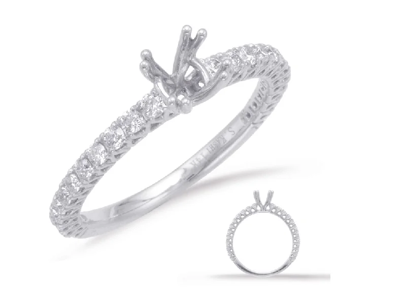 14K White Gold Round Diamond Semi-Mount Ring