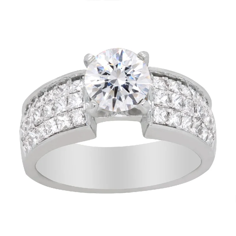 WIDE BAND WHITE GOLD ENGAGEMENT RING SETTING WITH INVISIBLE SET PRINCESS CUT DIAMONDS, 1.11 CT TW