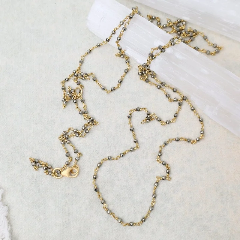 Long Wire Knotted Pyrite Necklace