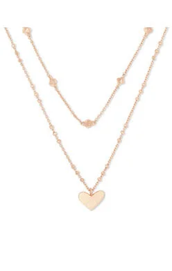 minimalist rose gold stacking rings ARI HEART MULTI STRAND NECKLACE