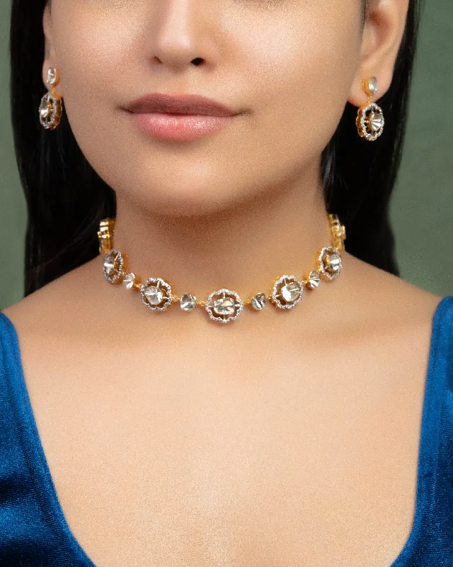infinity necklace with birthstones Arina Choker And Chaitali Long Earrings Polki And Diamond Set