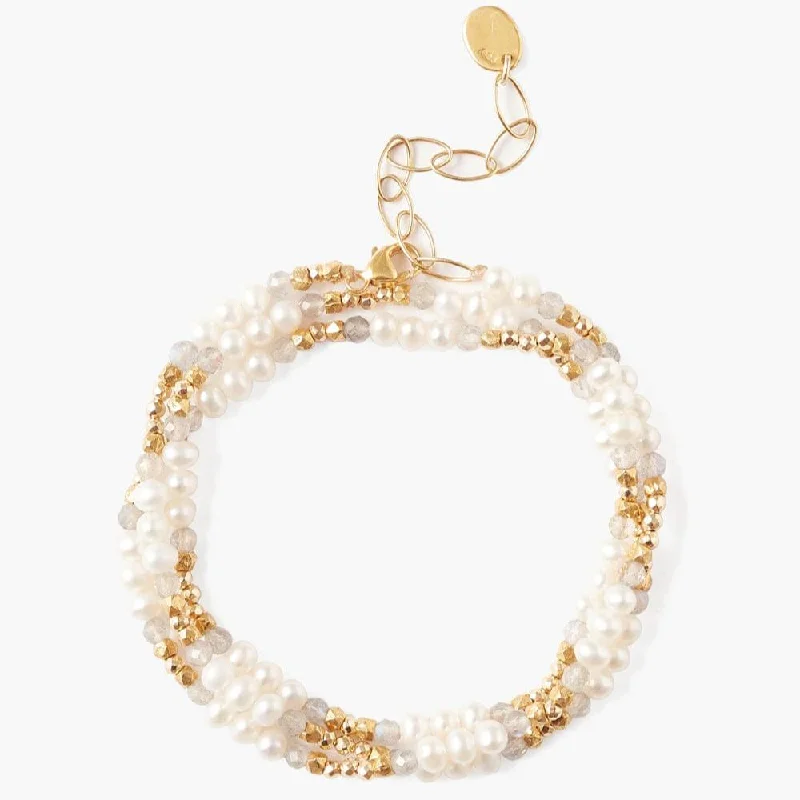 Antica Triple Naked Wrap Bracelet in White Pearl