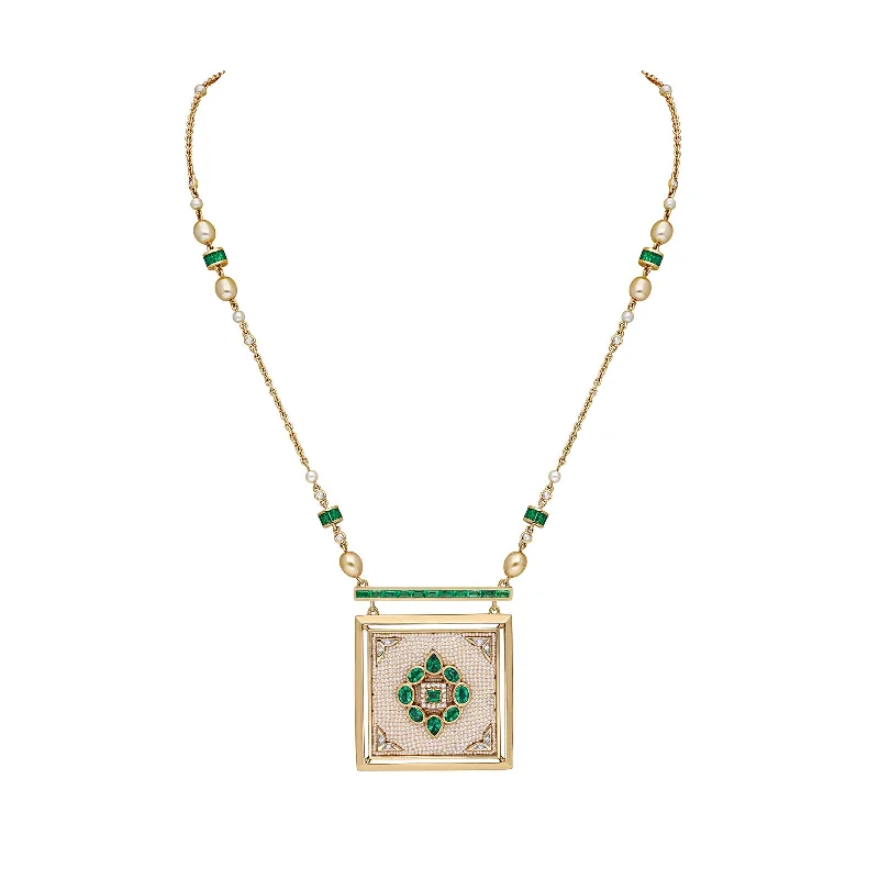 minimalist diamond stud earrings Bombay Pendant Necklace - Emerald and Diamond