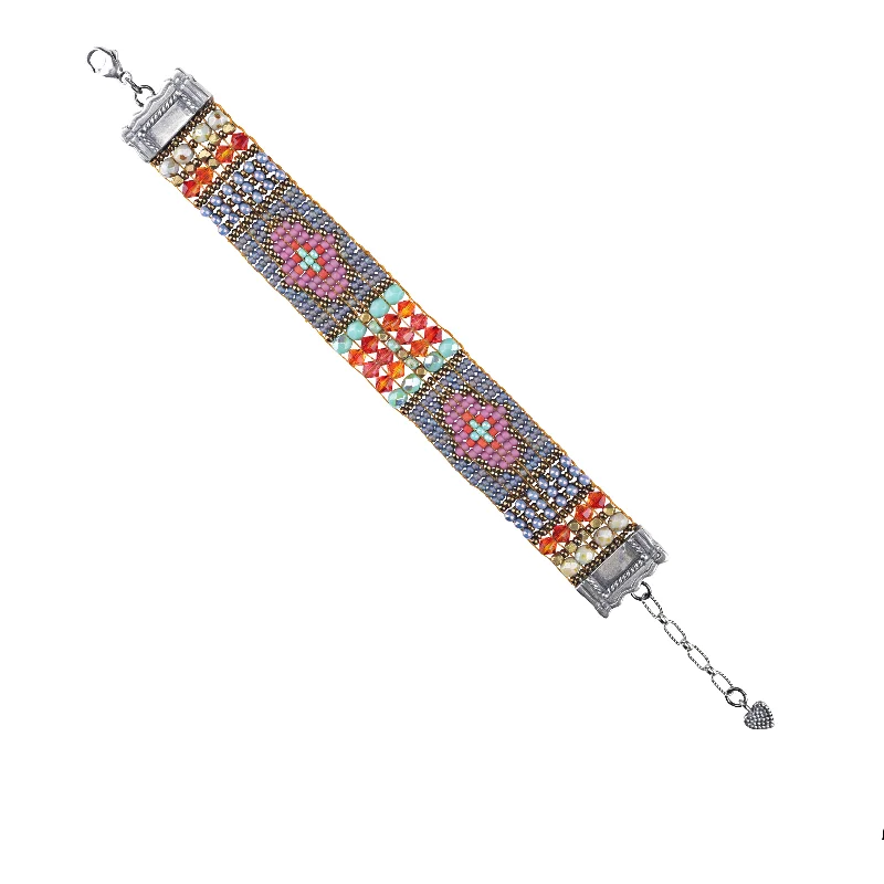 Chili Rose Pink and Grey Tapestry Bracelet