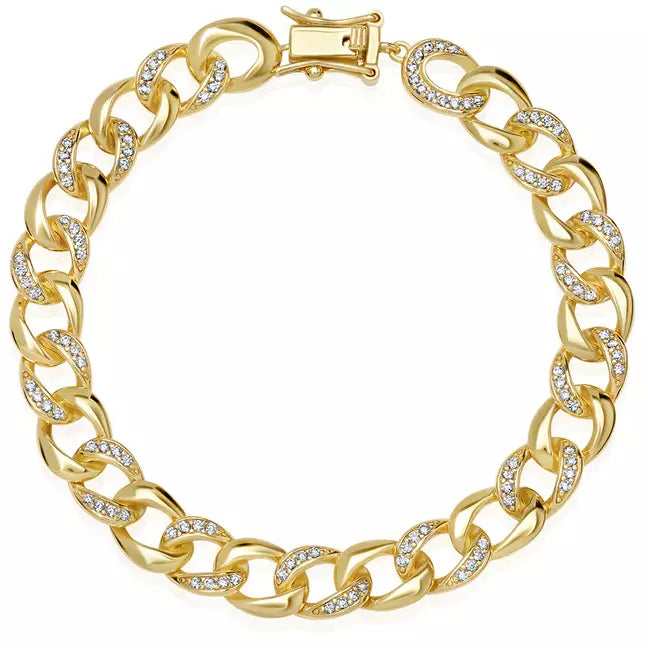 CRISLU Pave Curb  Link Bracelet Finished in 18kt Gold Finish - 7 Inches