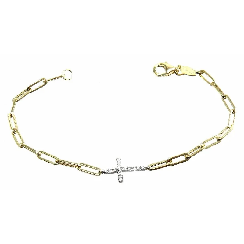 Meira T 14K Diamond Cross Bracelet with Paperclip Chain