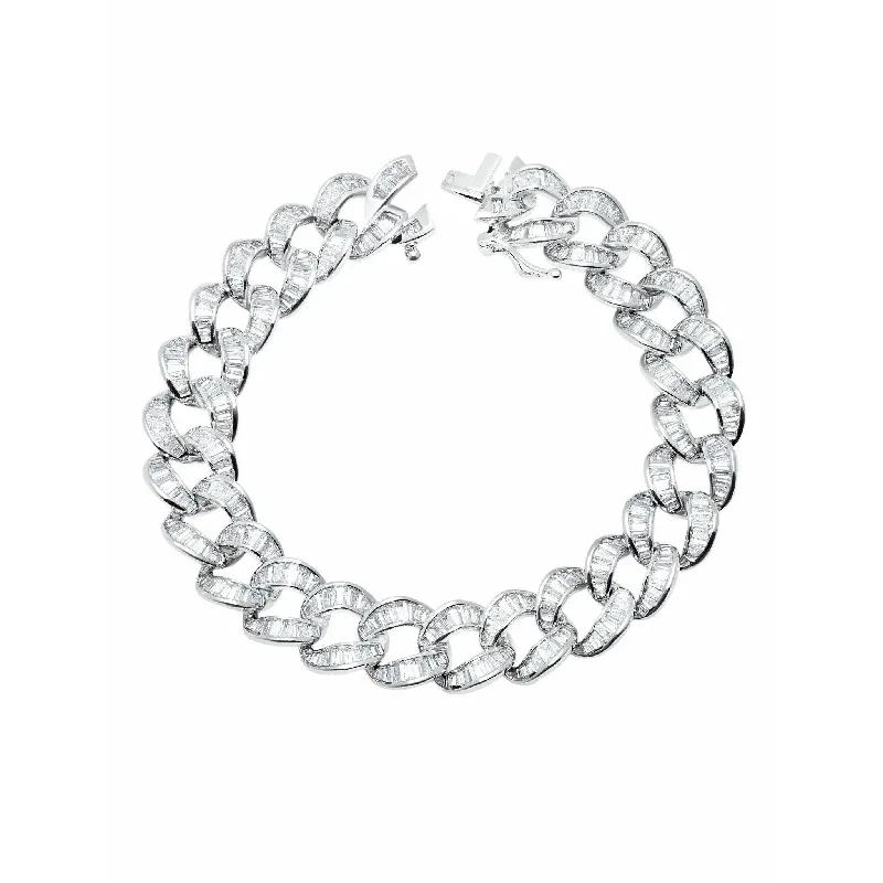 CRISLU Ice'd Bold Chain Bracelet-Sterling Silver Platinum Finish