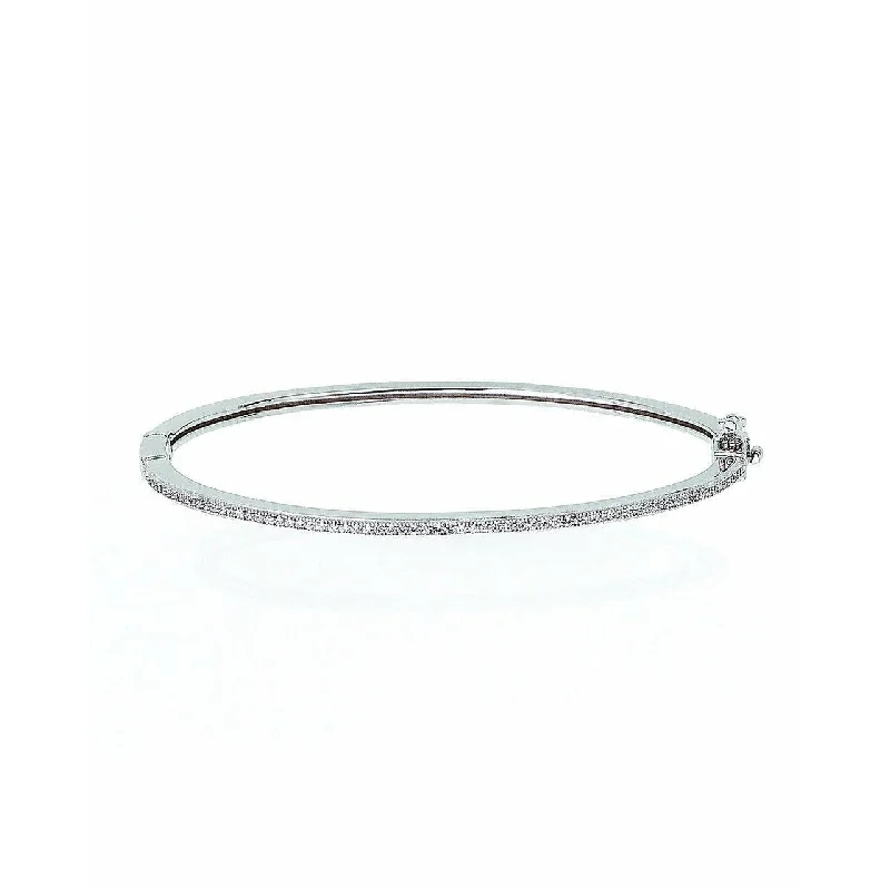 Crislu Thin Pave Sterling Silver Platinum Thin  Bangle Bracelet - Sterling Silver Platinum - .36 cttw