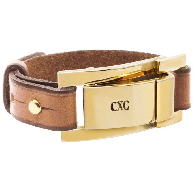 CXC Elegant Signature Bar  Leather Bracelet-Gold