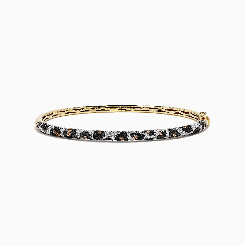 14K Yellow Gold Panther Spot Black, Espresso and White Diamond Bangle, 1.48 TCW