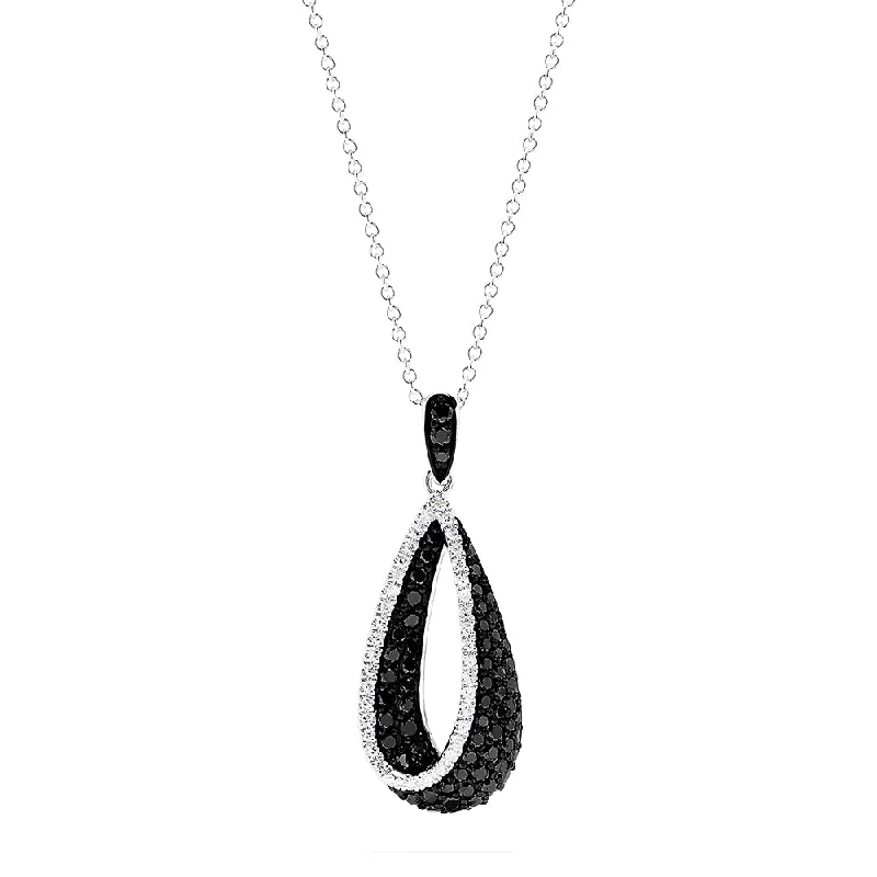 14K White Gold Black and White Diamond Pendant, 0.86 TCW