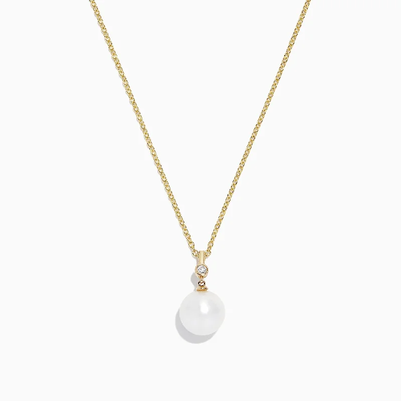 14K Yellow Gold Cultured Fresh Water Pearl and Diamond Pendant, 0.02 TCW