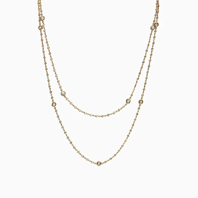 D'Oro 14K Yellow Gold Diamond Station Necklace, 1.35 TCW