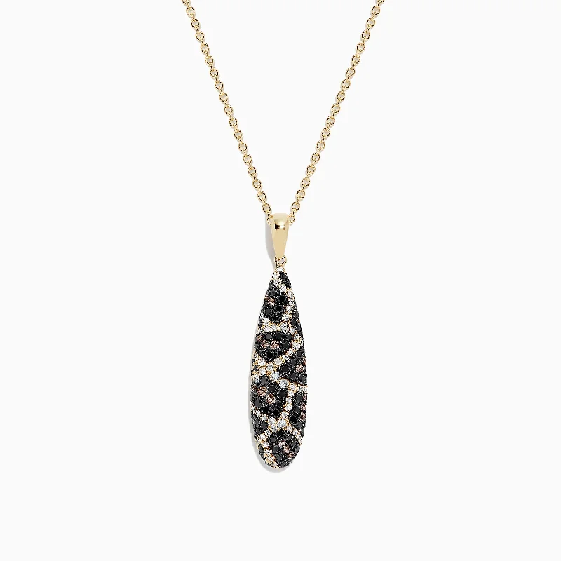 14K Yellow Gold Espresso, Black and White Diamond Pendant, 0.75 TCW