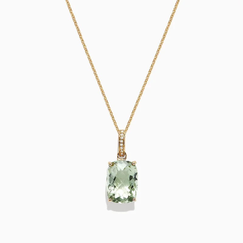 14K Yellow Gold Green Amethyst and Diamond Pendant, 6.52 TCW