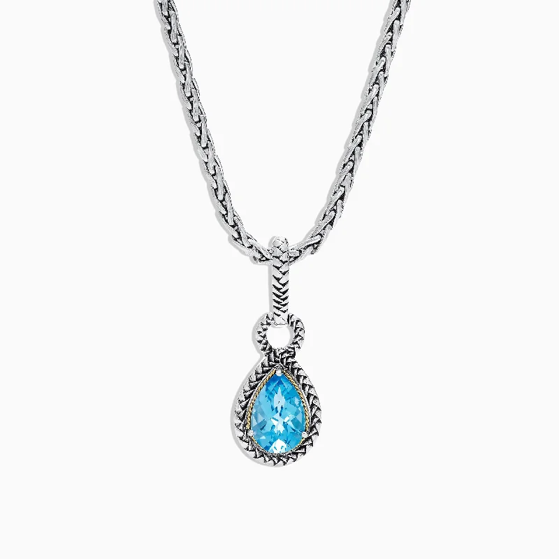 925 Sterling Silver & 18K Yellow Gold Blue Topaz Pendant, 3.14 TCW