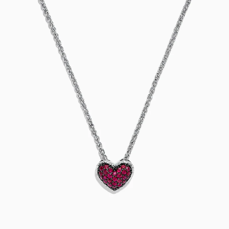 925 Sterling Silver Ruby Heart Pendant, 0.65 TCW